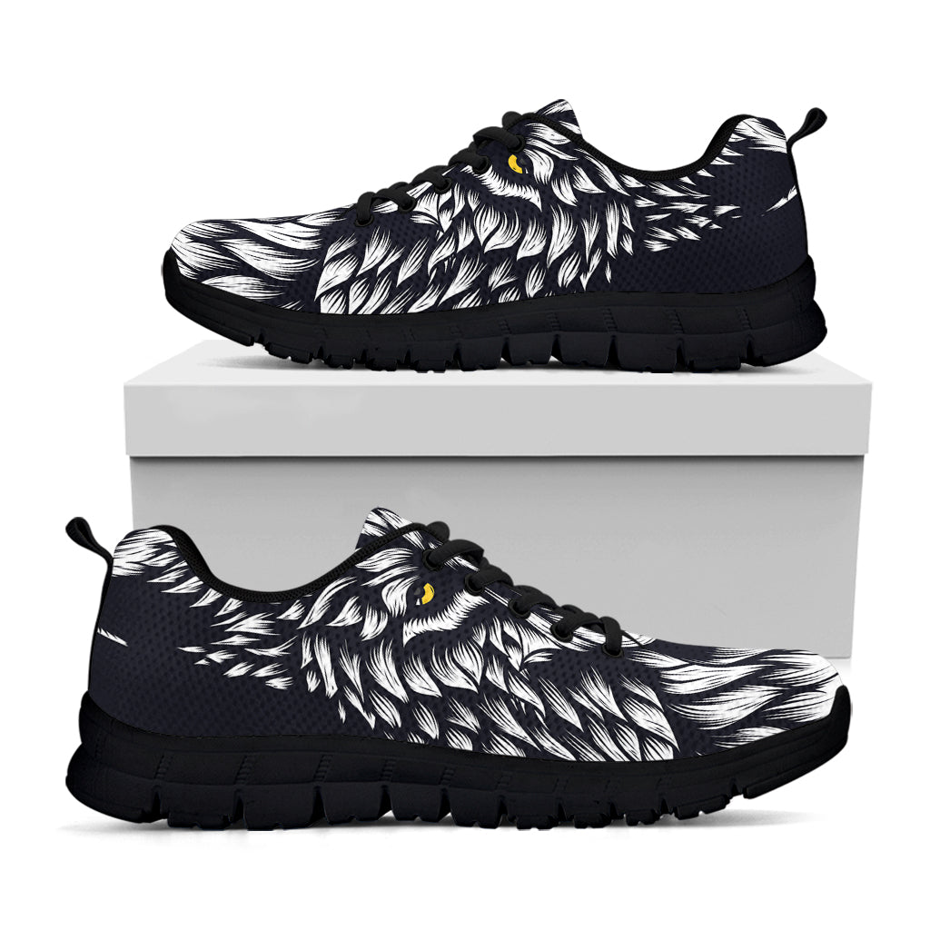 Navy And White Wolf Print Black Running Shoes