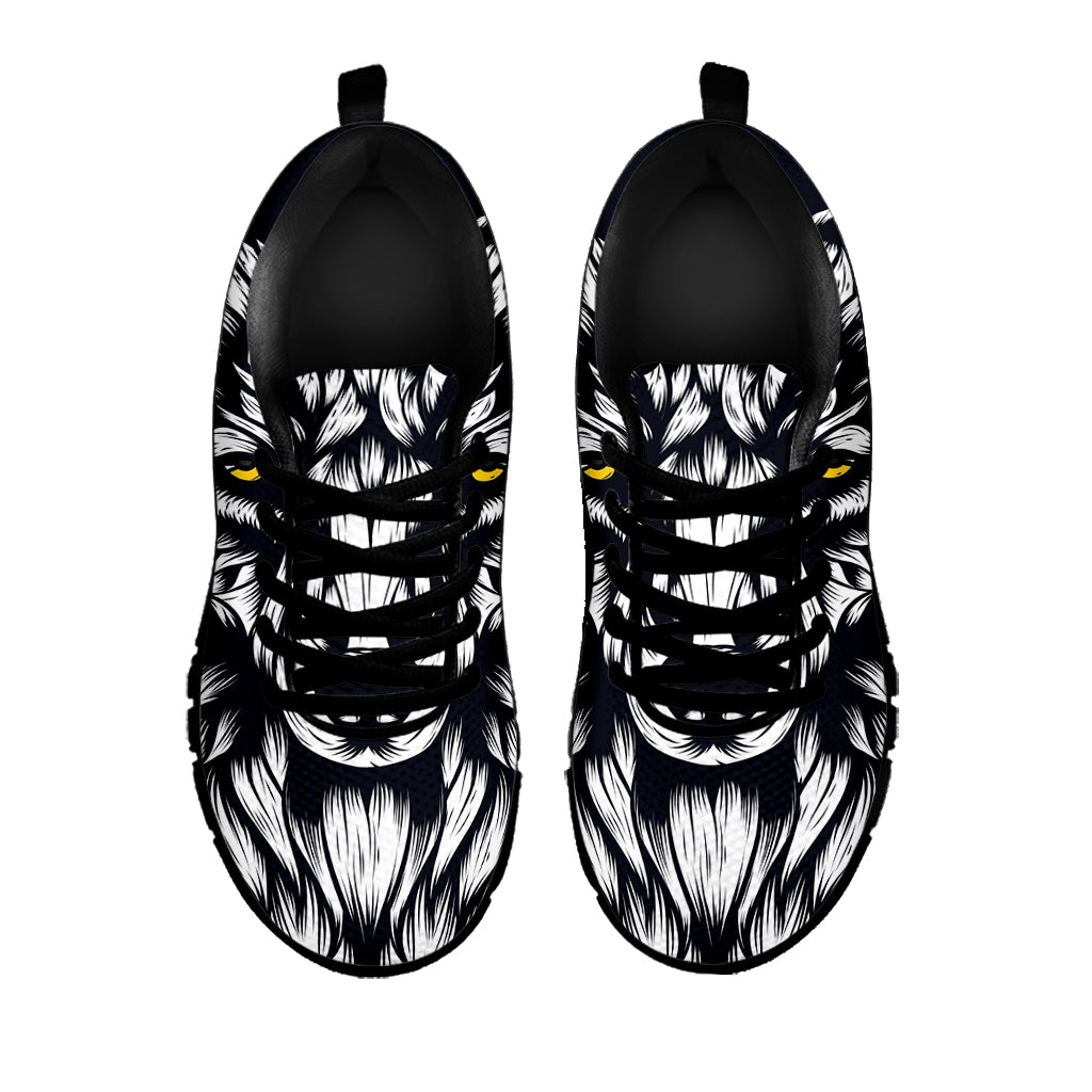 Navy And White Wolf Print Black Running Shoes