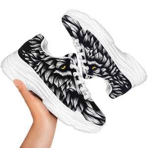 Navy And White Wolf Print White Chunky Shoes