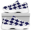 Navy Blue And White Argyle Pattern Print White Chunky Shoes