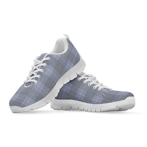 Navy Blue Prince of Wales Check Print White Running Shoes