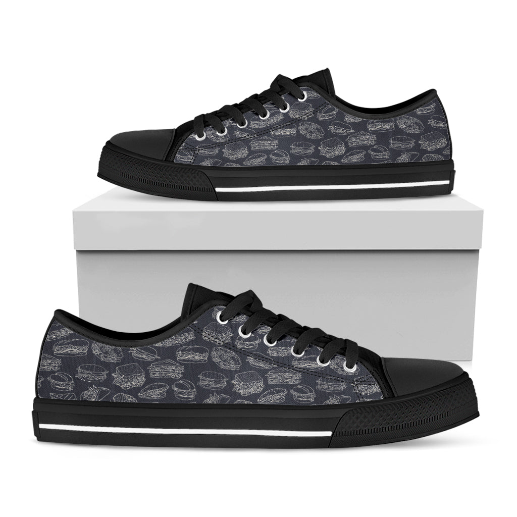 Navy Doodle Sandwich Pattern Print Black Low Top Sneakers