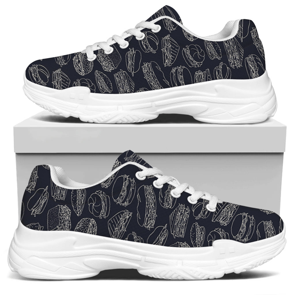 Navy Doodle Sandwich Pattern Print White Chunky Shoes