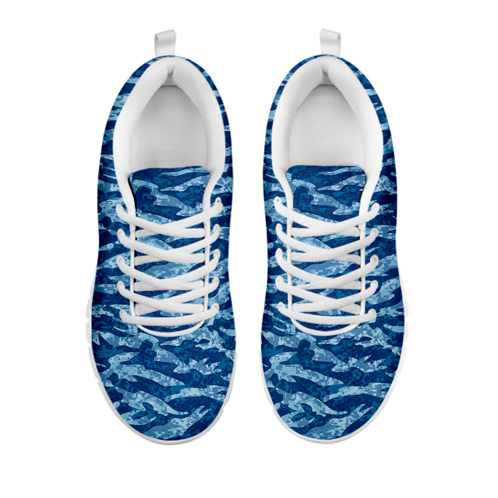 Navy Tiger Stripe Camo Pattern Print White Running Shoes