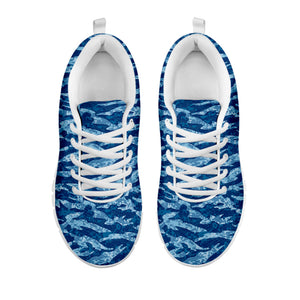 Navy Tiger Stripe Camo Pattern Print White Running Shoes