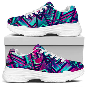 Neon Ethnic Aztec Trippy Print White Chunky Shoes