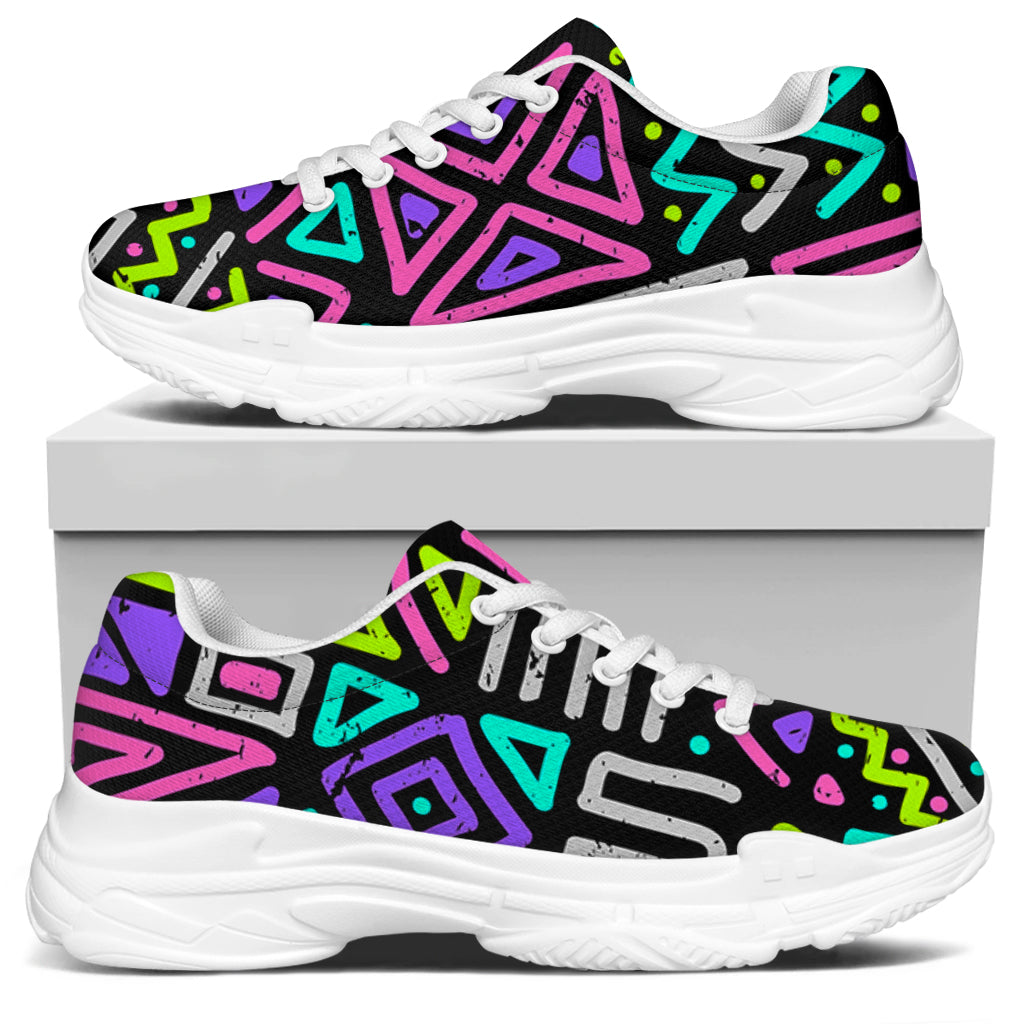 Neon Native Aztec Pattern Print White Chunky Shoes