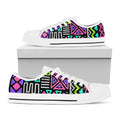 Neon Native Aztec Pattern Print White Low Top Sneakers
