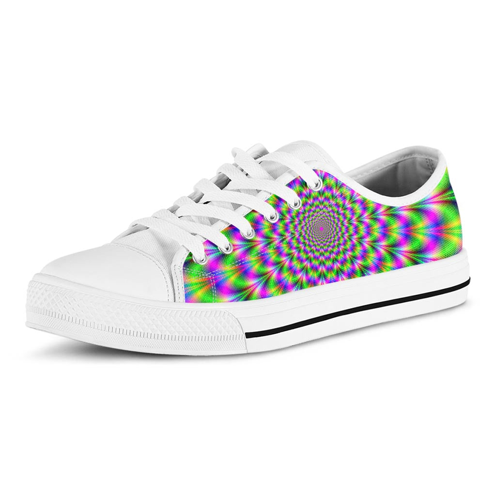 Neon Psychedelic Optical Illusion White Low Top Sneakers