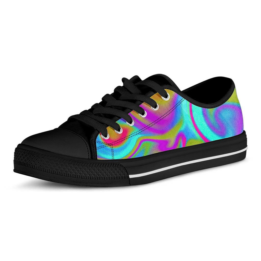 Neon Psychedelic Trippy Print Black Low Top Sneakers