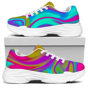 Neon Psychedelic Trippy Print White Chunky Shoes