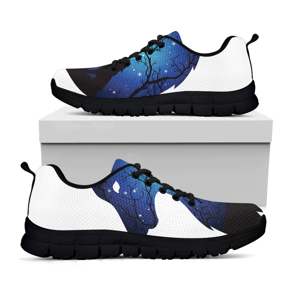 Night Forest Wolf Spirit Print Black Running Shoes