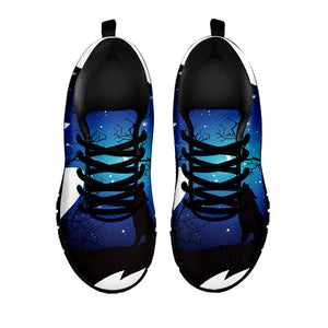 Night Forest Wolf Spirit Print Black Running Shoes