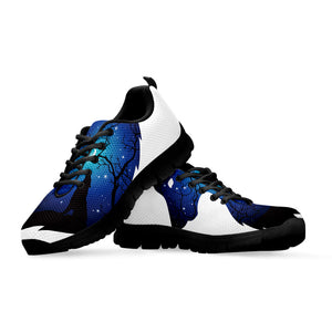 Night Forest Wolf Spirit Print Black Running Shoes