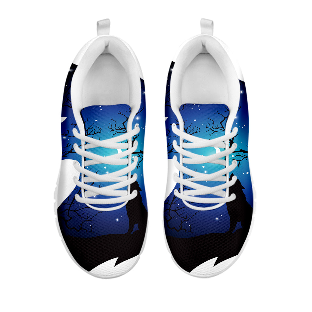 Night Forest Wolf Spirit Print White Running Shoes