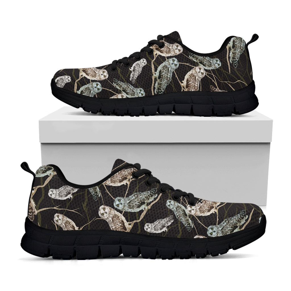 Night Owl Pattern Print Black Running Shoes