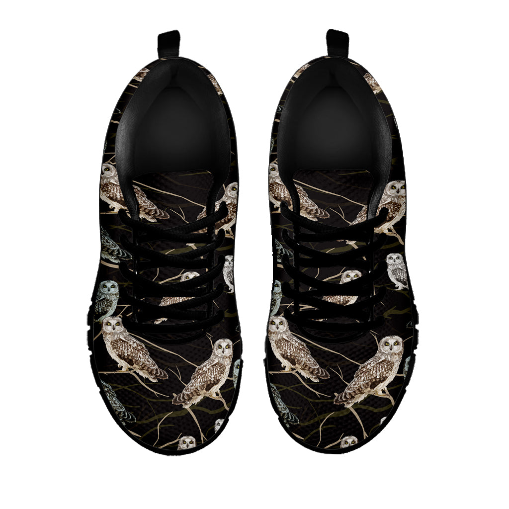 Night Owl Pattern Print Black Running Shoes