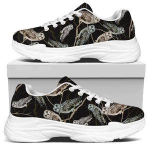 Night Owl Pattern Print White Chunky Shoes
