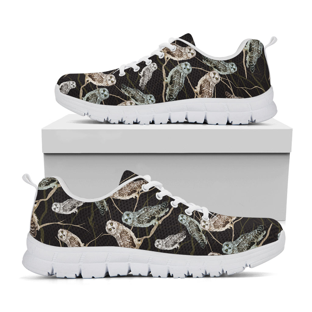 Night Owl Pattern Print White Running Shoes