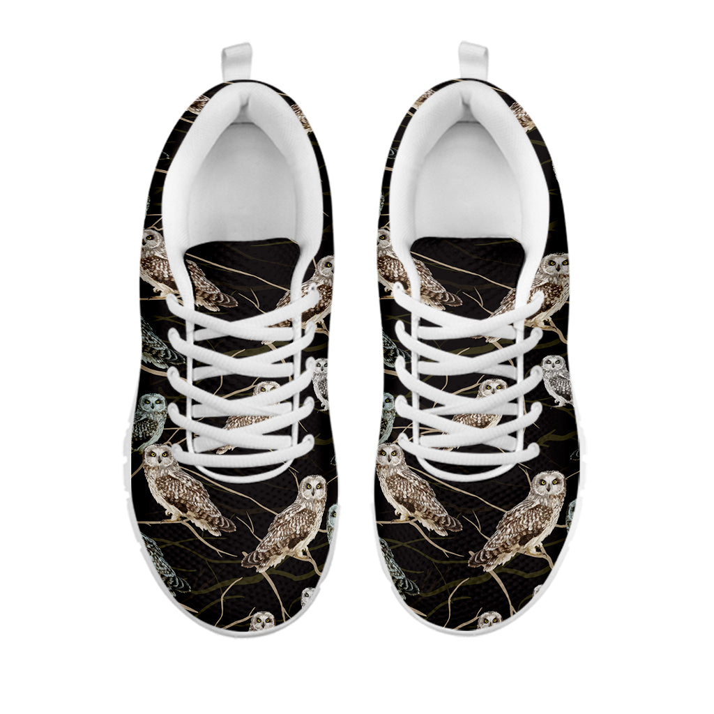 Night Owl Pattern Print White Running Shoes
