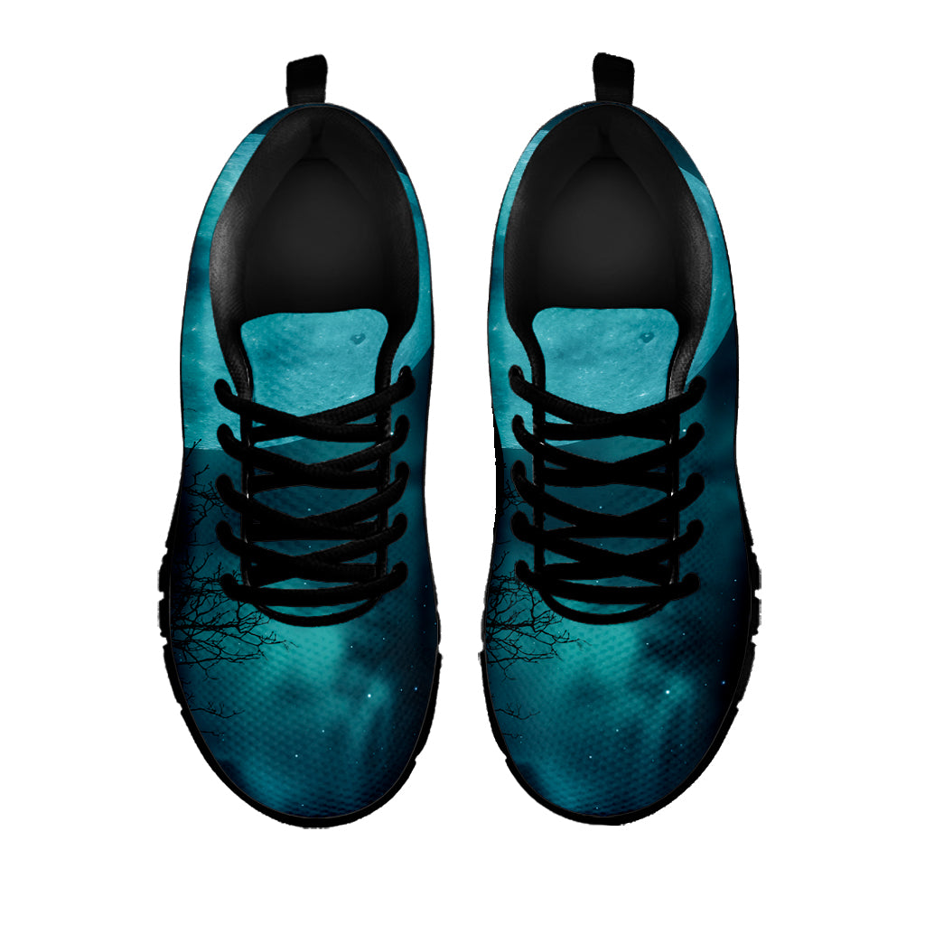 Night Sky And Full Moon Print Black Running Shoes