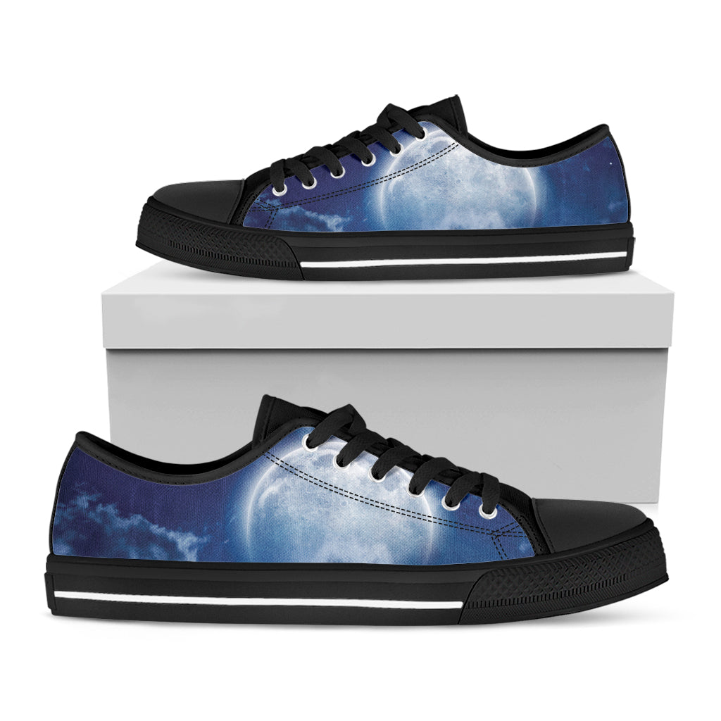 Night Sky Full Moon Print Black Low Top Sneakers