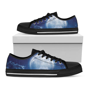 Night Sky Full Moon Print Black Low Top Sneakers