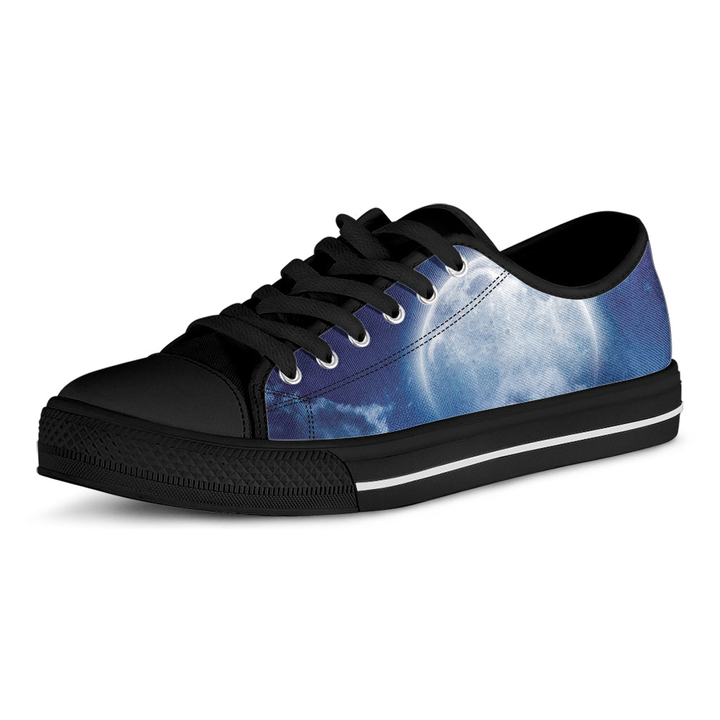 Night Sky Full Moon Print Black Low Top Sneakers