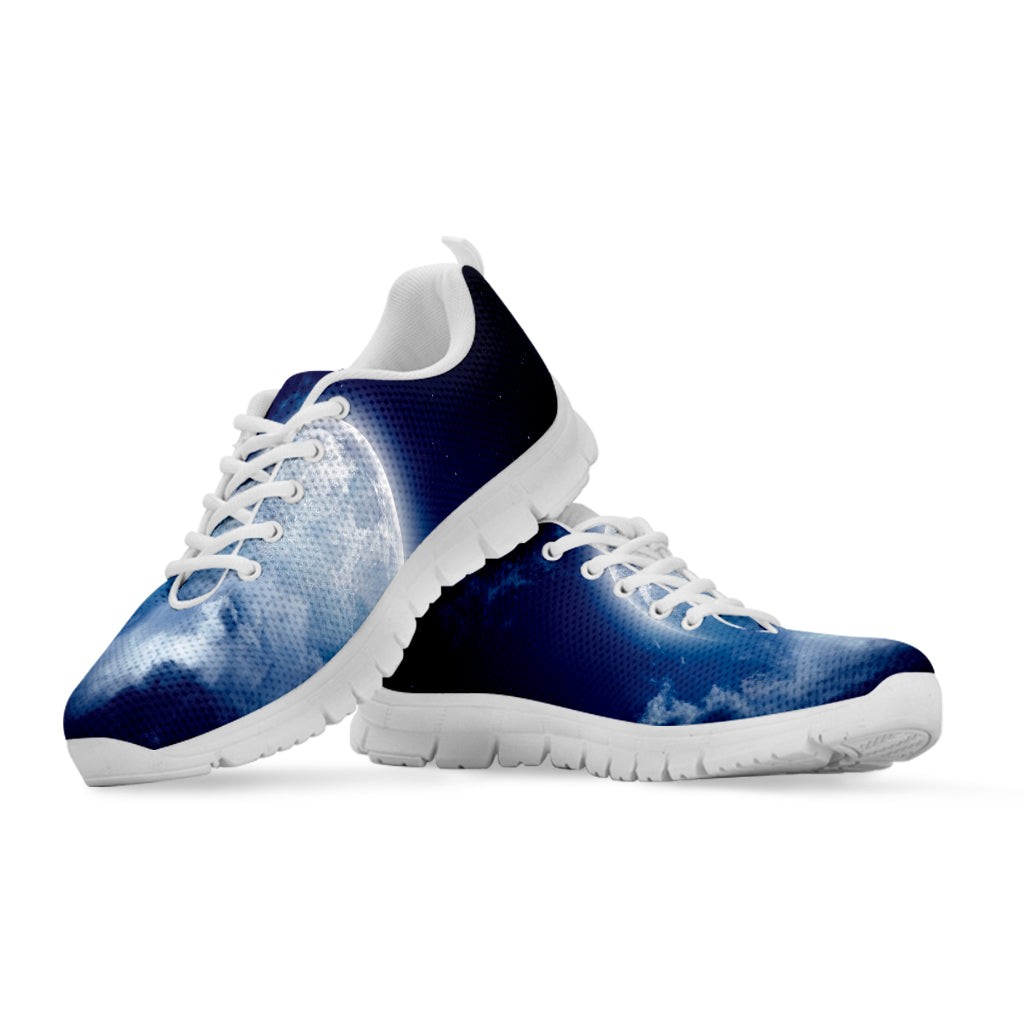 Night Sky Full Moon Print White Running Shoes