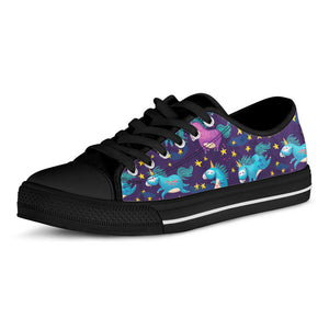 Night Star Unicorn Pattern Print Black Low Top Sneakers