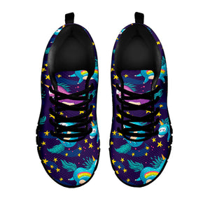 Night Star Unicorn Pattern Print Black Running Shoes