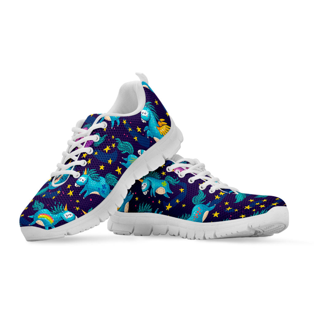 Night Star Unicorn Pattern Print White Running Shoes