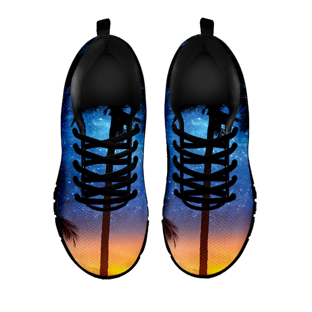 Night Sunset Sky And Palm Trees Print Black Running Shoes