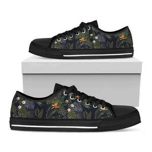 Night Tropical Hawaii Pattern Print Black Low Top Sneakers