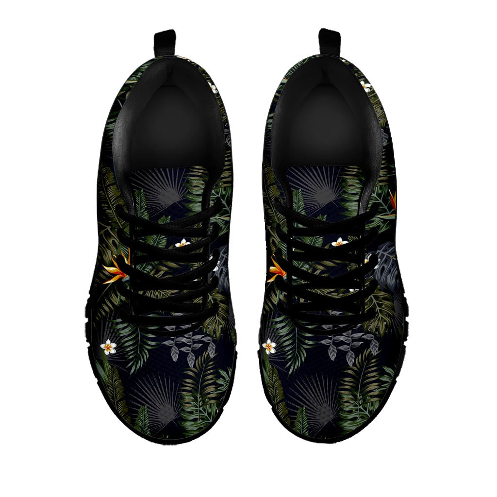 Night Tropical Hawaii Pattern Print Black Running Shoes