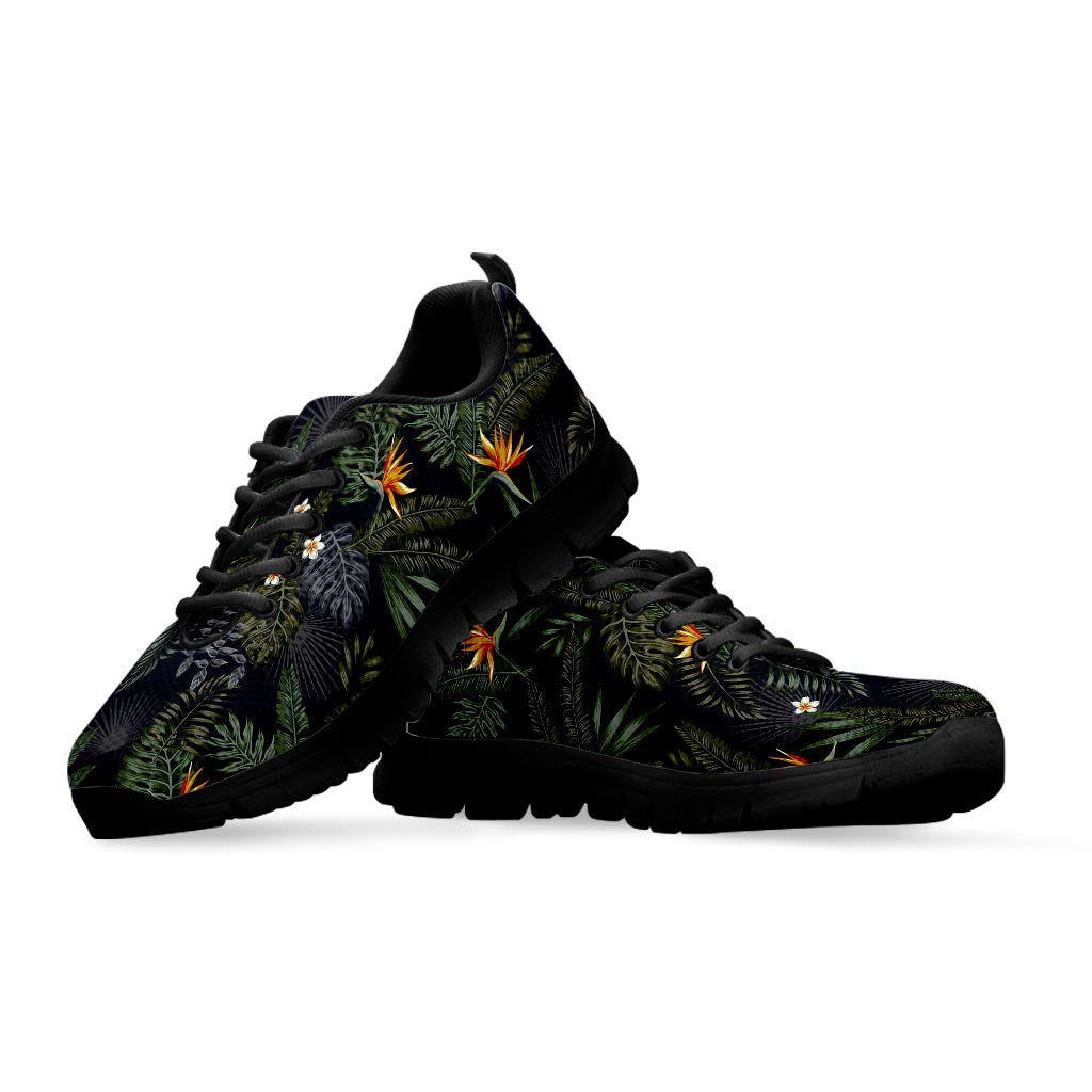 Night Tropical Hawaii Pattern Print Black Running Shoes