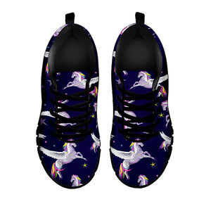 Night Winged Unicorn Pattern Print Black Running Shoes