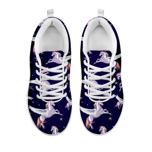 Night Winged Unicorn Pattern Print White Running Shoes