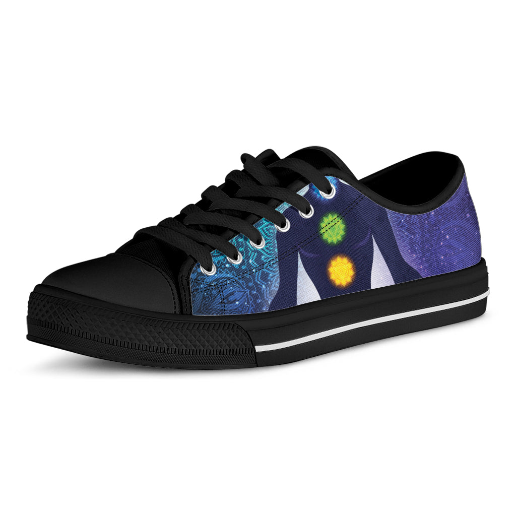 Nine Chakras Aura Print Black Low Top Sneakers