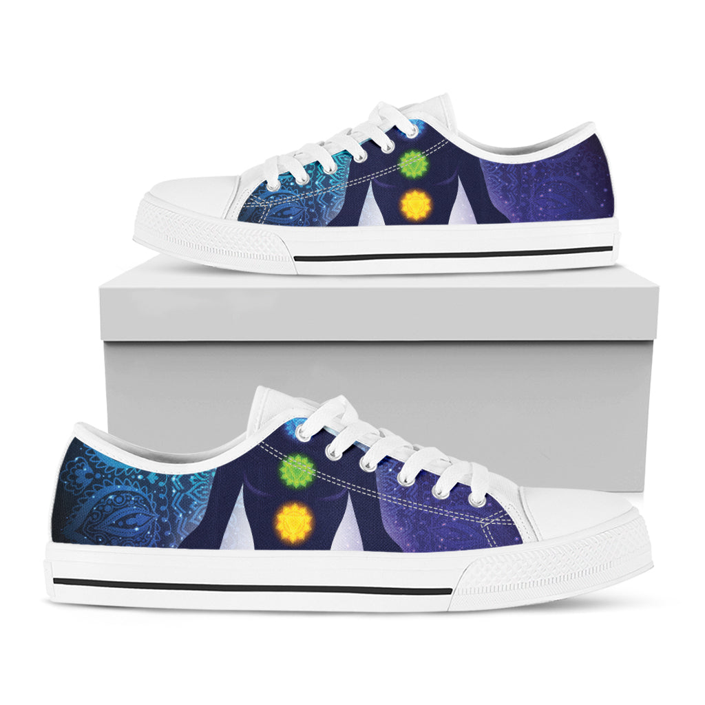 Nine Chakras Aura Print White Low Top Sneakers