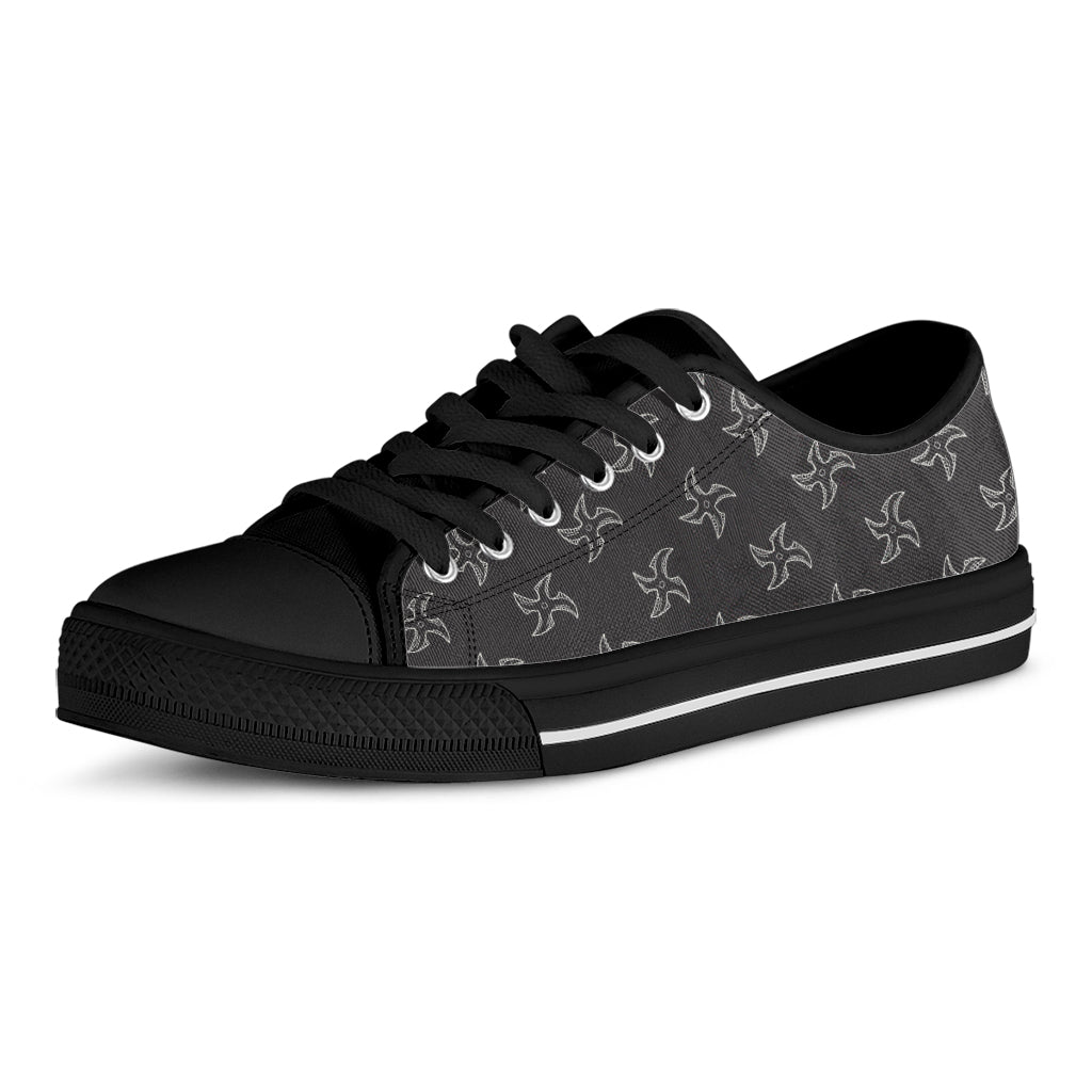 Ninja Shuriken Pattern Print Black Low Top Sneakers