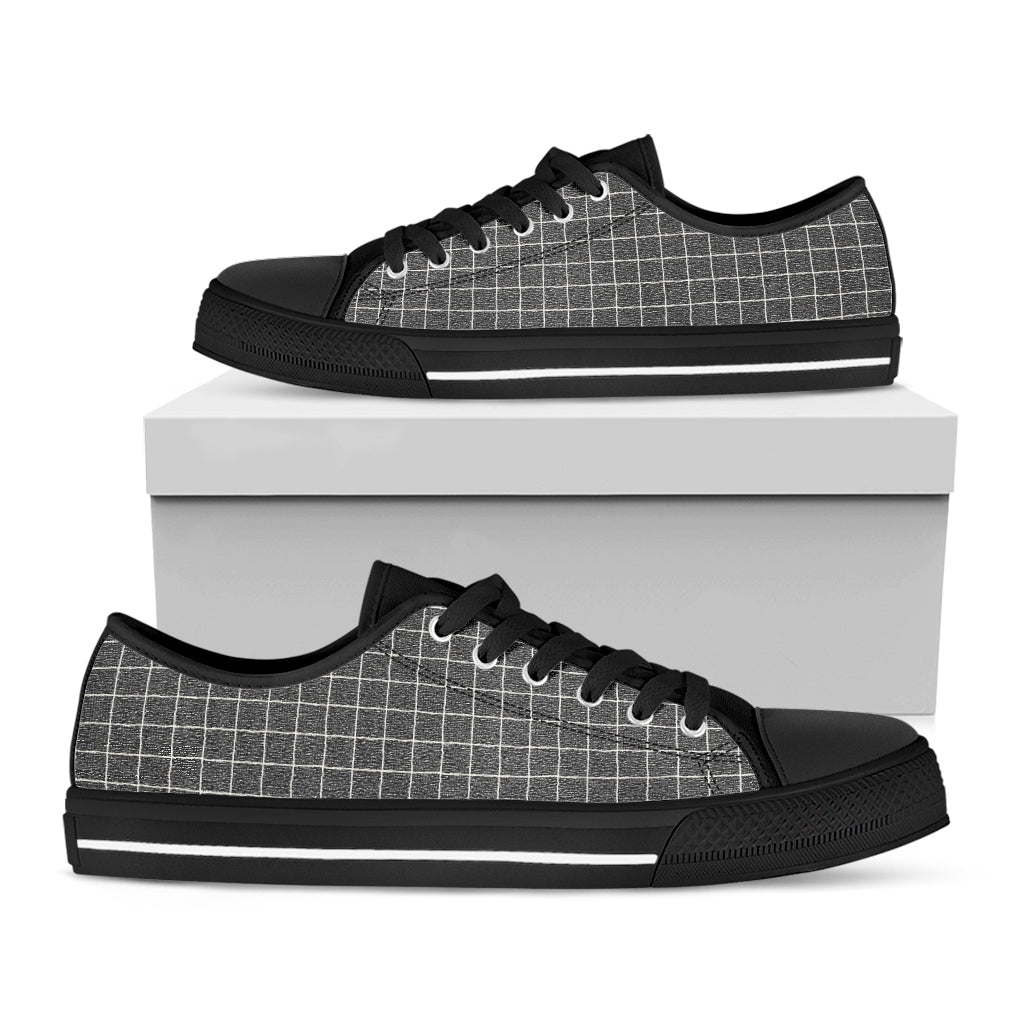 Noisy Windowpane Pattern Print Black Low Top Sneakers
