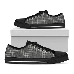Noisy Windowpane Pattern Print Black Low Top Sneakers