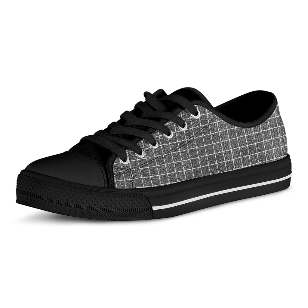 Noisy Windowpane Pattern Print Black Low Top Sneakers