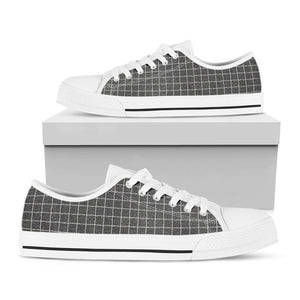 Noisy Windowpane Pattern Print White Low Top Sneakers