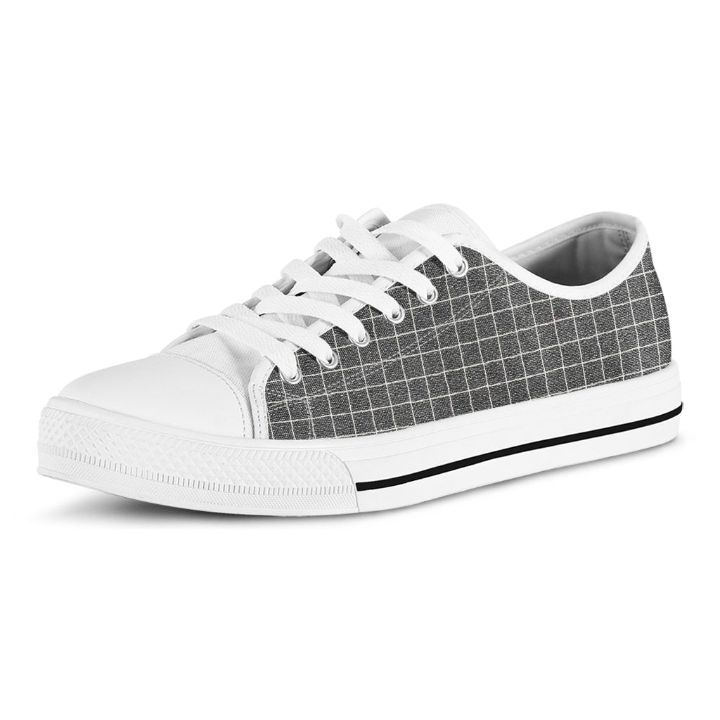Noisy Windowpane Pattern Print White Low Top Sneakers
