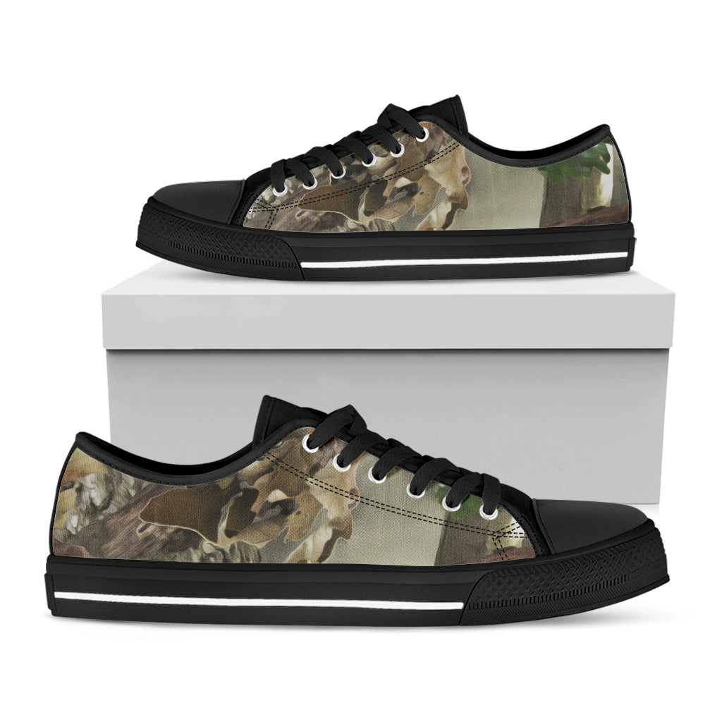 Oak Tree Hunting Camouflage Print Black Low Top Sneakers