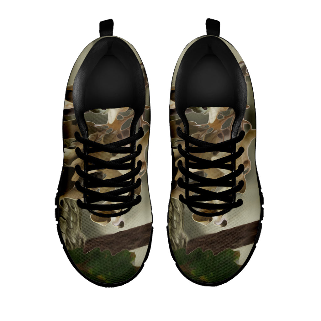 Oak Tree Hunting Camouflage Print Black Running Shoes