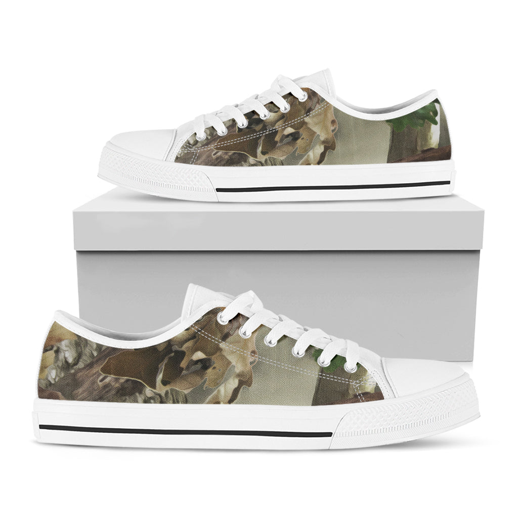 Oak Tree Hunting Camouflage Print White Low Top Sneakers