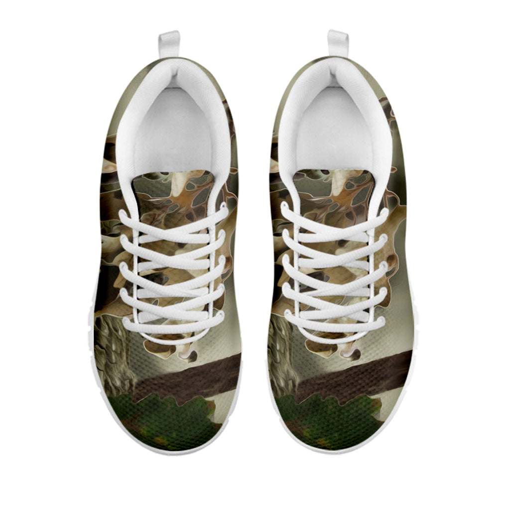 Oak Tree Hunting Camouflage Print White Running Shoes